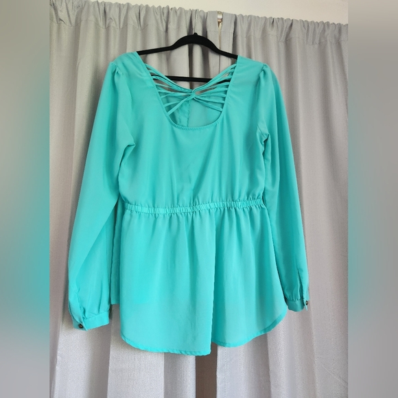 Teal Blouse with studded mock pocket - Picture 5 of 5